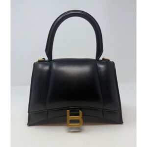 Balenciaga Hourglass Small Top Handle Bag Black Calf Leather